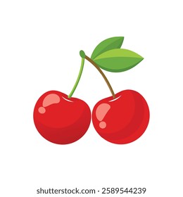 Fresh cherries isolated flat vector illustration on white background.