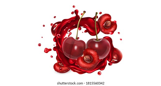 Fresh cherries and a splash of fruit juice.