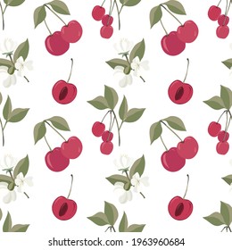 Fresh Cherry background Hand drawn Colorful Vector wallpaper Seamless pattern Decorative illustration good for printing