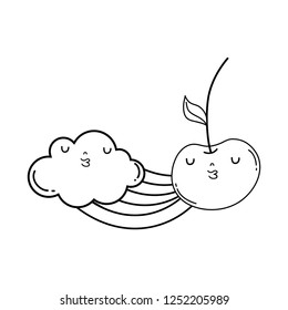 fresh cherry with cloud and rainbow kawaii character