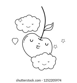 fresh cherry with clouds kawaii character