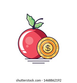 fresh cherry fruit with coin money