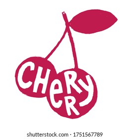 Fresh Cherry Fruit for Emblem, Logo, Sign or Badge. Grungy Hand drawn style rough sketching.