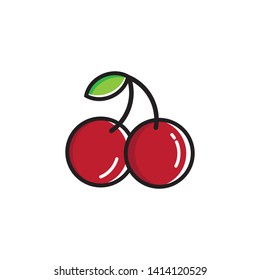 Fresh cherry fruit icon or logo flat and modern illustration for summer