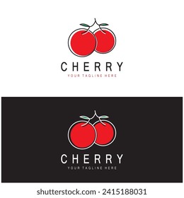 Fresh cherry fruit logo with minimalist leaf line art style. for fruit shop, cherry farm, cake, business,