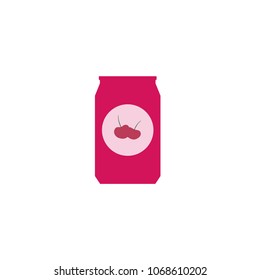 Fresh cherry juice in a red can flat vector illustration on a white background.