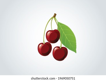 Fresh Cherry with leaf, brown colour sweet cherry fruit juice good for food brochure, magazine, advertisement, design element