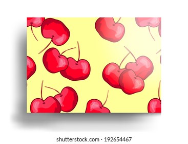 Fresh cherry postcard. Vector illustration for invitation, greeting card design. Horizontal doodle.