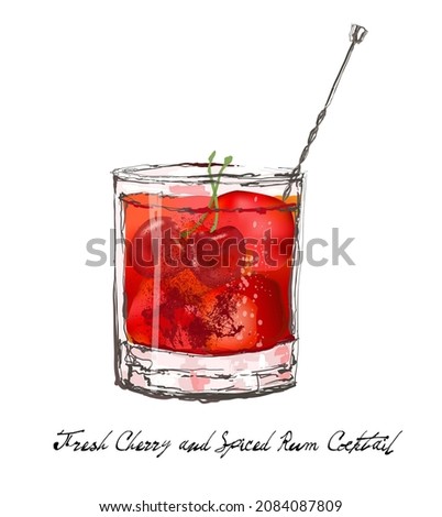 Fresh cherry and spiced rum cocktail - vector illustration 