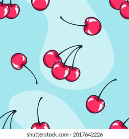 Fresh Cherry vector background. Cherry vector overlapping backdrop. Colorful wallpaper vector. Seamless pattern with Cherry fruits collection. Decorative illustration, good for printing