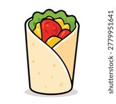 Fresh Chicken Burrito Wrap with Vegetables Vector Illustration