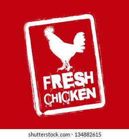 fresh chicken label over red background. vector illustration