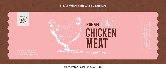 Fresh Chicken Meat Label Design Packaging Design. Hand Drawn Chicken with Chick Silhouettes label. Fine Quality Organic Poultry label design.