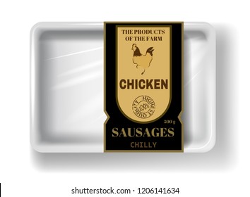Fresh chicken meat. White polystyrene packaging, vector mockup