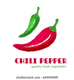 Fresh chili pepper isolated on white background. Healthy food for the design of menus, posters, websites and postcards. Hand-drawn color vegetable design. Vector illustration.