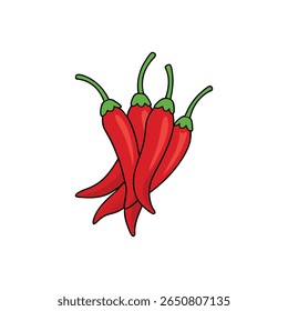 Fresh chili peppers bunch bold red and green flat vegetable Vector illustration