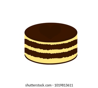 Fresh chocolate cake dessert on white background, illustrations cartoon