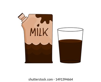 fresh chocolate milk drinks Vector Illustration. Chocolate milk packaging pouch

