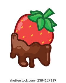 Fresh chocolate-covered strawberry. Vector illustration of a red berry with chocolate on a white background.