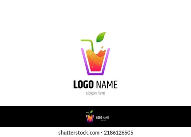 Fresh Citrus Fruit Drink Logo Or Fruit Juice In Glass With Natural Leaf Decoration