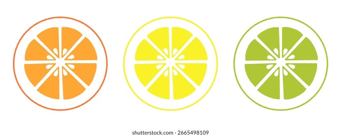 Frische Zitrusfruchtscheiben Vektor - Orange, Zitrone und Kalkscheiben Illustration einzeln auf weißem Hintergrund

 handgezeichnet