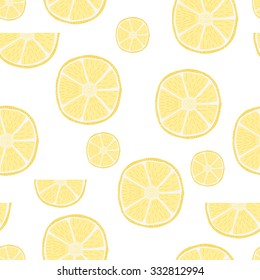 Fresh citrus fruits. Hand drawn seamless pattern with pretty doodle lemon slice