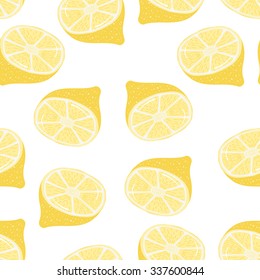 Fresh citrus fruits. Hand drawn seamless pattern with pretty doodle lemon
