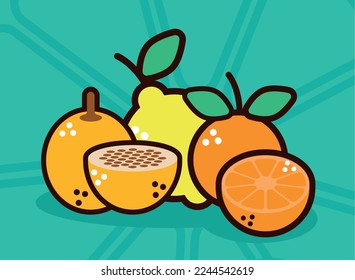 fresh citrus fruits healthy icons
