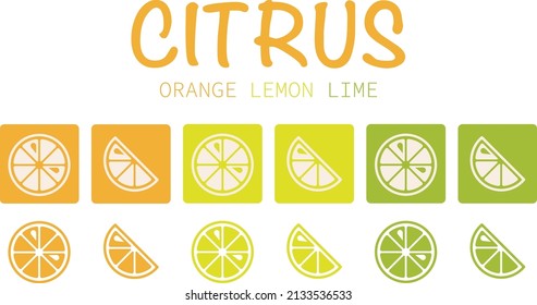 Fresh citrus graphics of oranges, lemons, and limes with text.