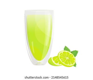 Fresh citrus lime juice in a glass glass . A summer refreshing drink .Vector illustration.