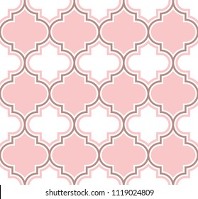 Fresh classic moroccan trellis pattern in peach pink and white. Vector seamless background. Perfect for wedding.