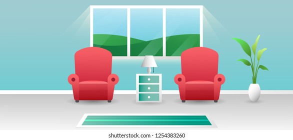 fresh clean color modern living room interior concept vector design