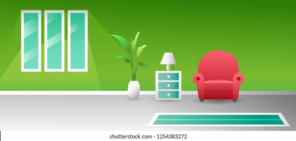 fresh clean color modern living room interior concept vector design
