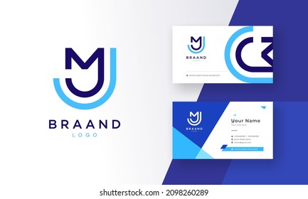 Fresh and Clean Initial MJ Letter Logo with Corporate Business Visiting Card Vector Illustration