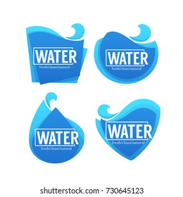 fresh, clean, natural, vector collection of water stickers, labels, banners and logo for your text