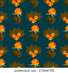 Fresh cloudberry background. Whole forest berries seamless pattern.
