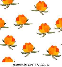 Fresh cloudberry background. Whole forest berries seamless pattern.