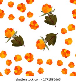Fresh cloudberry background. Whole forest berries seamless pattern.
