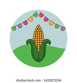 fresh cob with garlands in frame circular