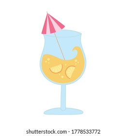 fresh cocktail with fruit and umbrella cartoon isolated design icon white background vector illustration