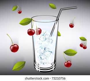 fresh cocktail with ice cubes and cherry