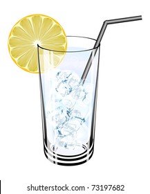 fresh cocktail with ice cubes and lemon