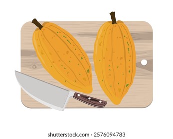 Fresh cocoa fruit on white background.