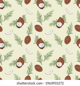 Fresh Coconut background Hand drawn Colorful Vector wallpaper Seamless pattern Decorative illustration good for printing