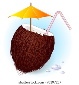 Fresh coconut  cold drink. Vector.