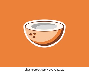 Fresh coconut cut isolated on color background. Fruits Flat design. Vector illustration. Suitable for icons, stickers and poster backgrounds.