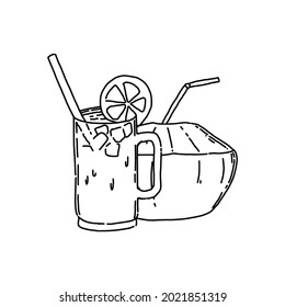 fresh coconut drink and glas icon vector handdraw