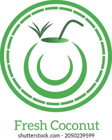 Fresh coconut fruit logo. fresh coconut fruit vector. fresh fruit. fresh fruit juice.