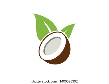 Fresh Coconut Half with Lush Green Leaves: Tropical, Organic, Healthy Lifestyle Concept