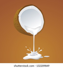 Fresh Coconut Milk With Splash, Illustration By Vector Design.